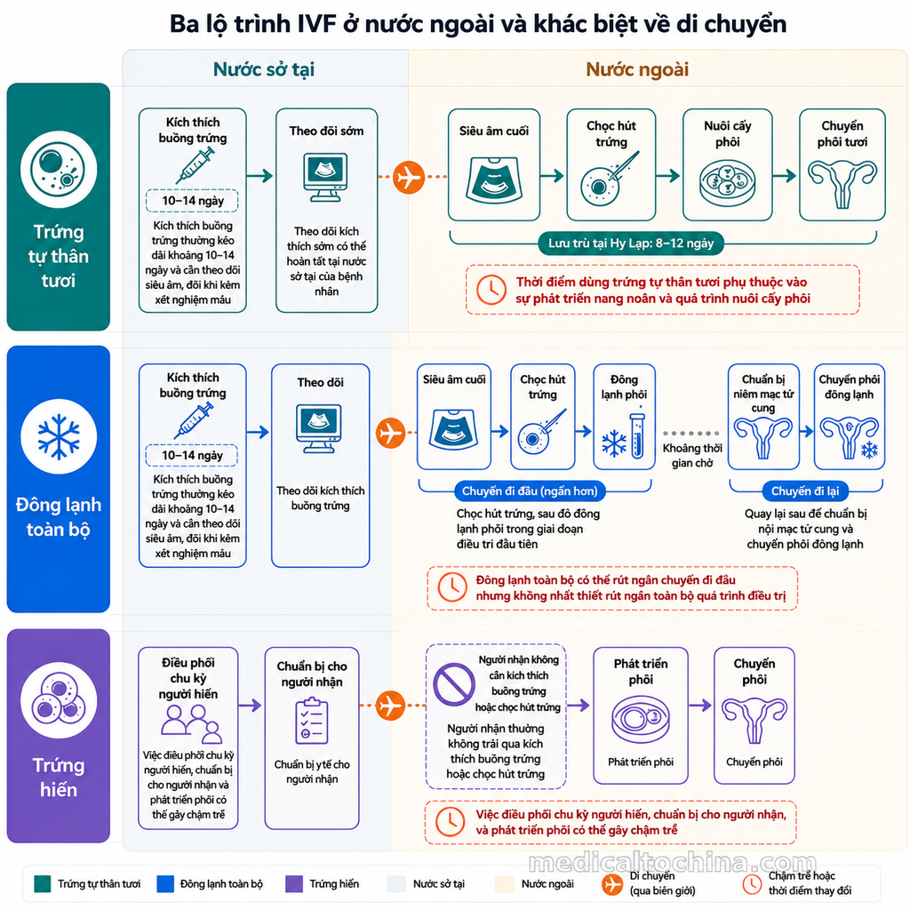 So sánh ba lộ trình điều trị IVF xuyên biên giới