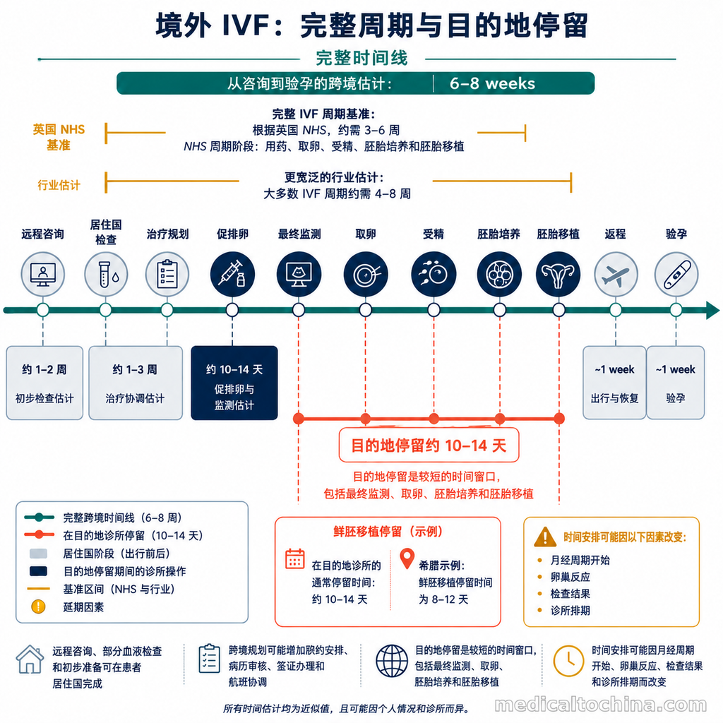 完整IVF周期与境外停留窗口双层时间轴